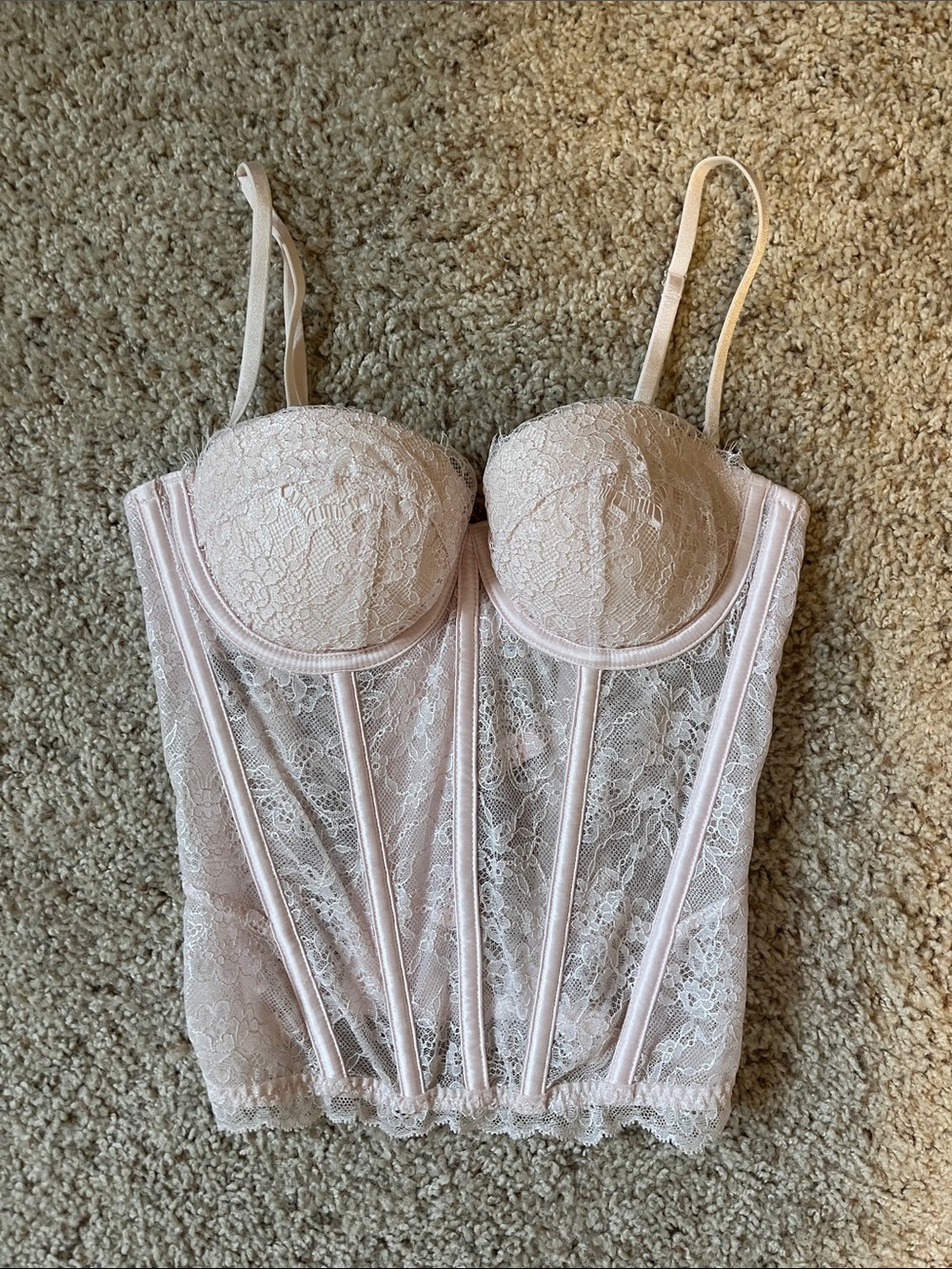 Lace Longline Bustier Corset - Blush Pink